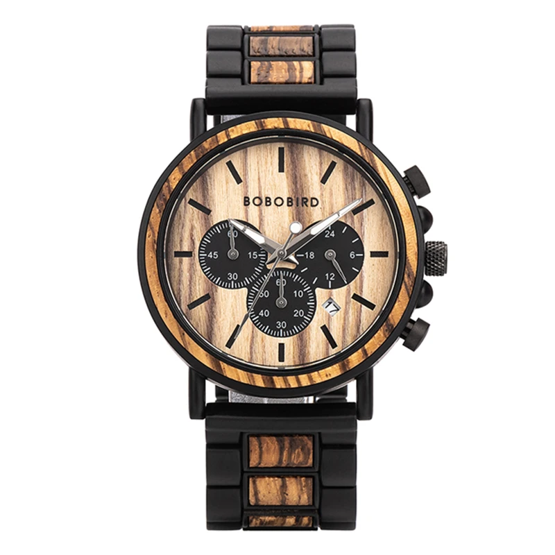 BOBO BIRD Wooden Watch for Men - Quartz Movement, Stopwatch & Auto Date - Unique Minimalist Design LOGO Customized Dropshipping