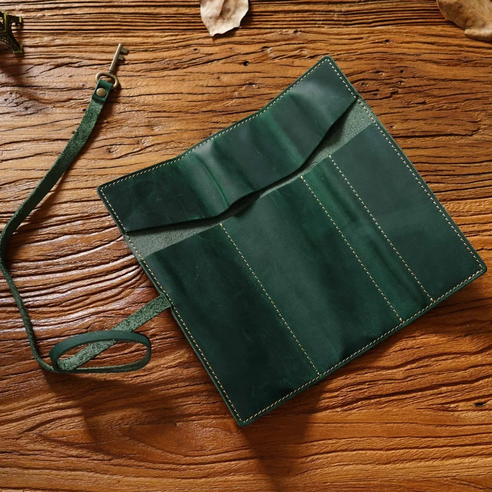 Cowhide Leather Pen Bag Multi-Compartment Retro Pencil Roll Bag Multi-colors Handmade Vintage Cowhide Pencil Case