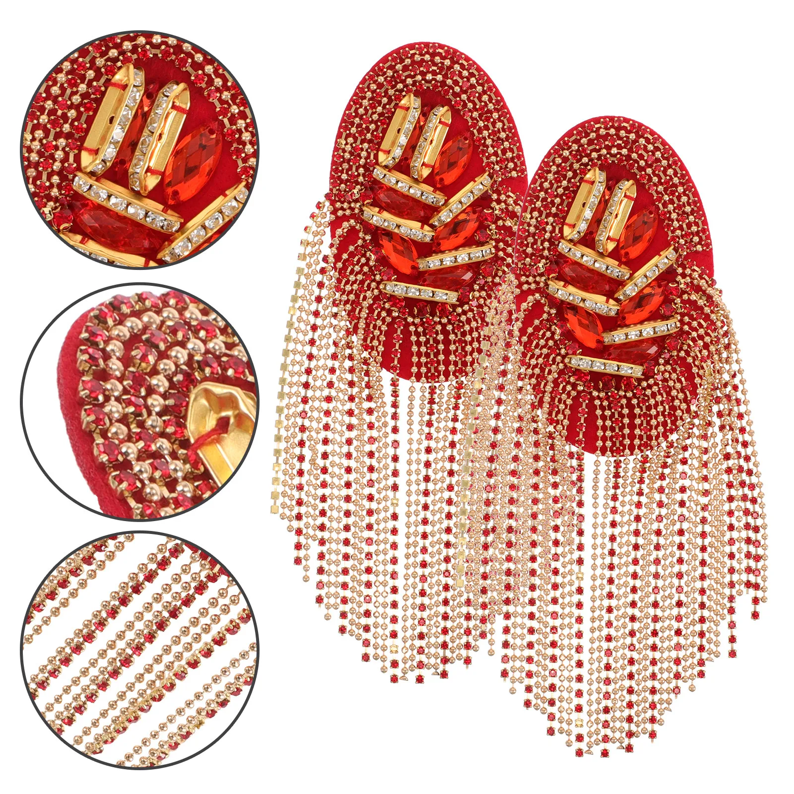 

2Pcs Metal Punk Shoulder Epaulettes Handmade Beaded Tassel Fringe Badge Jackets Blazers Costume Accessories Rhinestone Patch