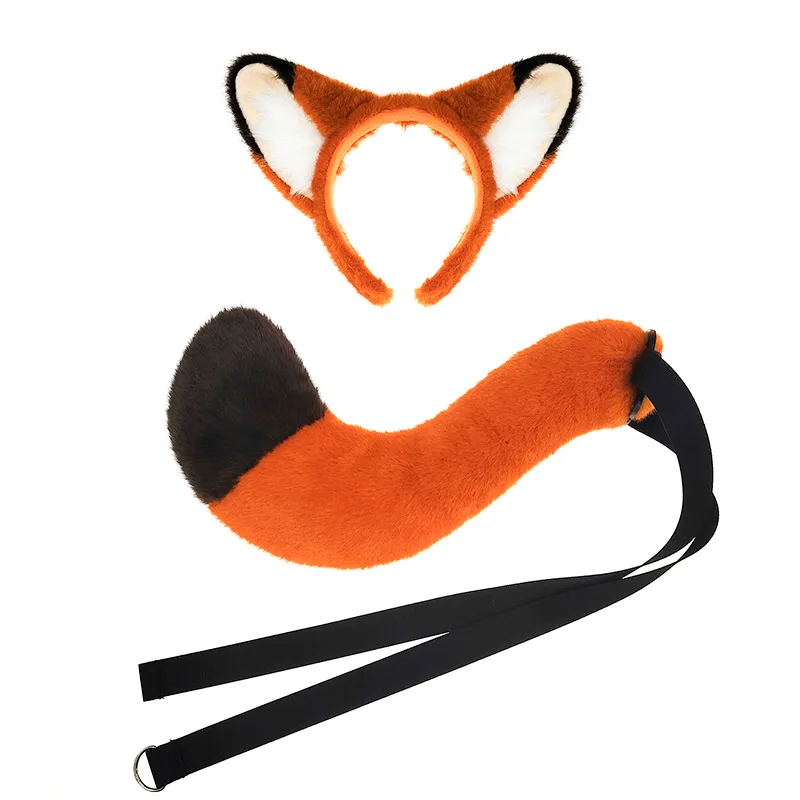 Rekwizyt do cosplayu Nicka Wilde'a z kreskówki, uszy Nikołaja, pomarańczowy ogon, peruka, akcesoria na Halloween, imprezę, dla dorosłych kobiet i mężczyzn, do odgrywania ról.