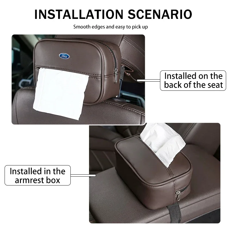 Car Tissue Storage Box Back Seat Holder Headrest Paper Cover For Ford Fiesta Ranger Mondeo Escape Ecosport Fusion Explorer