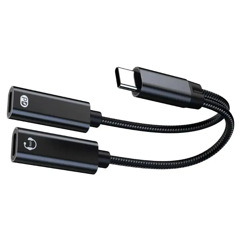 

R53C Type C Splitter Headphone Adapter Sound Frequency Cable For Call Music Charging 60W Fast Charging 2 In 1 Adapter