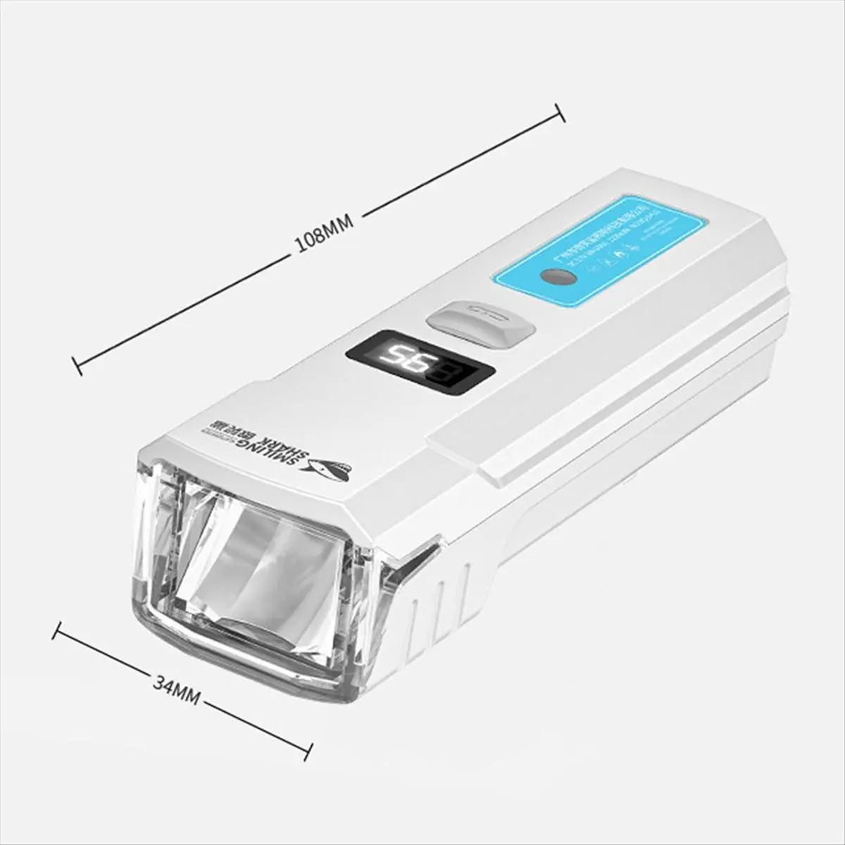 Farol de bicicleta com display digital, lanterna à prova d'água de alto brilho para passeios noturnos de montanha, branco