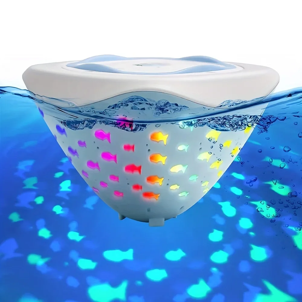 1 Stück LED-Badespielzeug mit schwimmender Fischprojektion – lebendiger mehrfarbiger Brunnen, Unterwasser-Disco-Licht – Pool und Badewanne, Party-Spaß, Geschenk