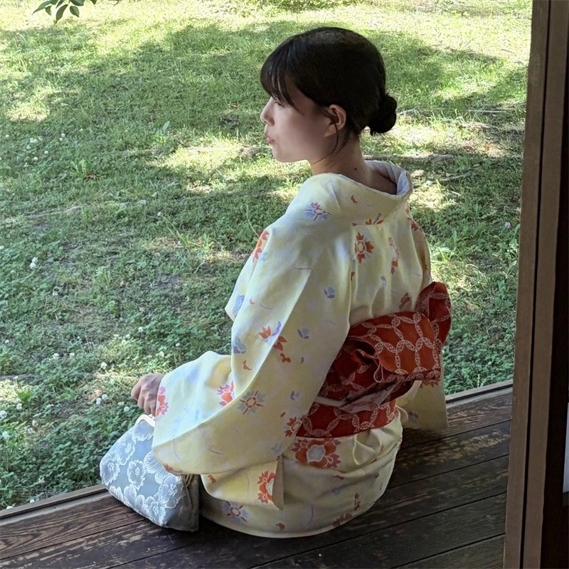 New Modified Japanese Yukata Kimono Dress Traditional Style Outfit for Studio Photoshoot Portrait Themed Photography Dress‑up