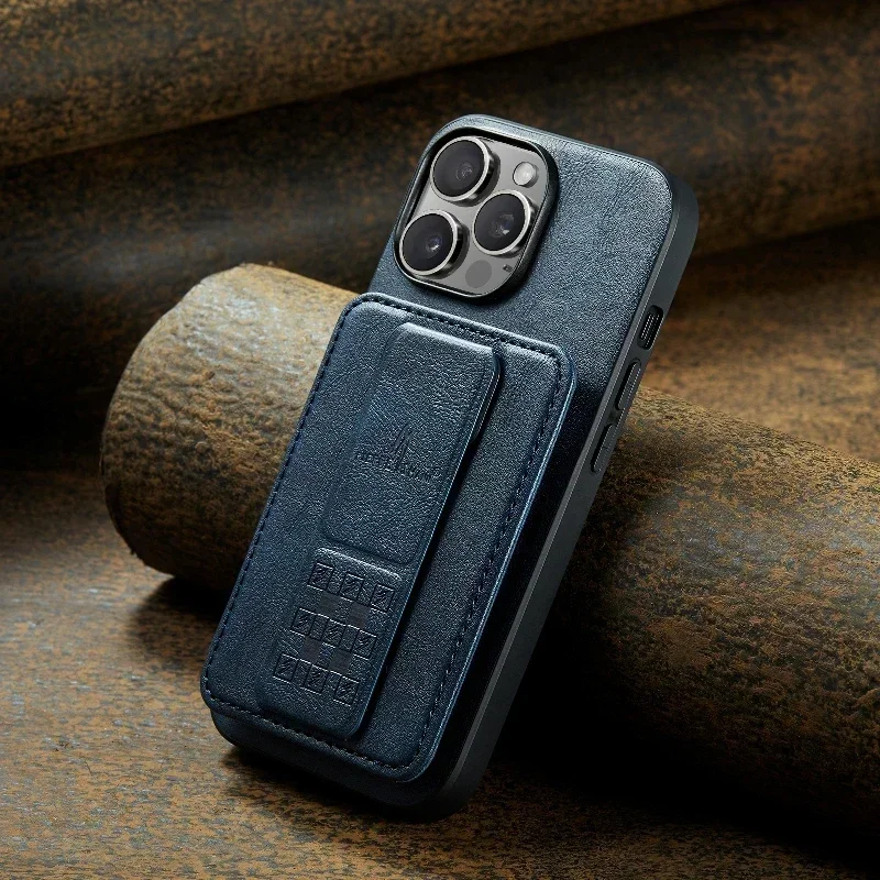 Magnetic Invisible folding Bracket Phone Case for iPhone 16 Pro Max 15 14 Plus 13 12 11 Leather Bag Wallet Card Solt stand Cover