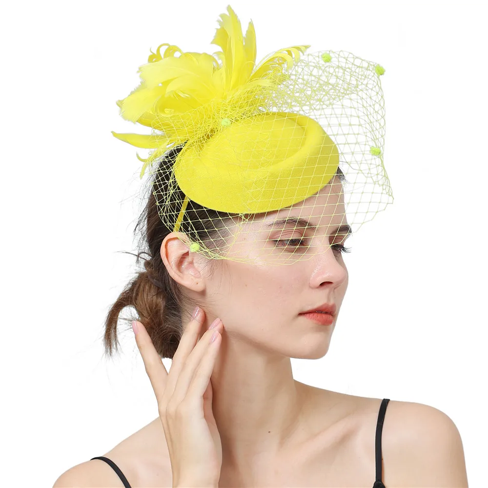 Veils Fascinators Hat Women Mesh Flower Feathers Fedoras Hat Headband Hair Clip Cocktail Tea Party Chapeau Hairband Headwear