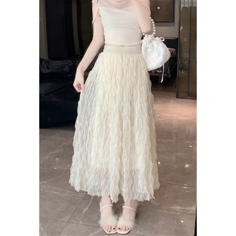 Gentle Sweet Super Fairy Mesh for Women 2025 Spring and Summer New High-waisted Slimming Mid-length A-line Gauze Skirt