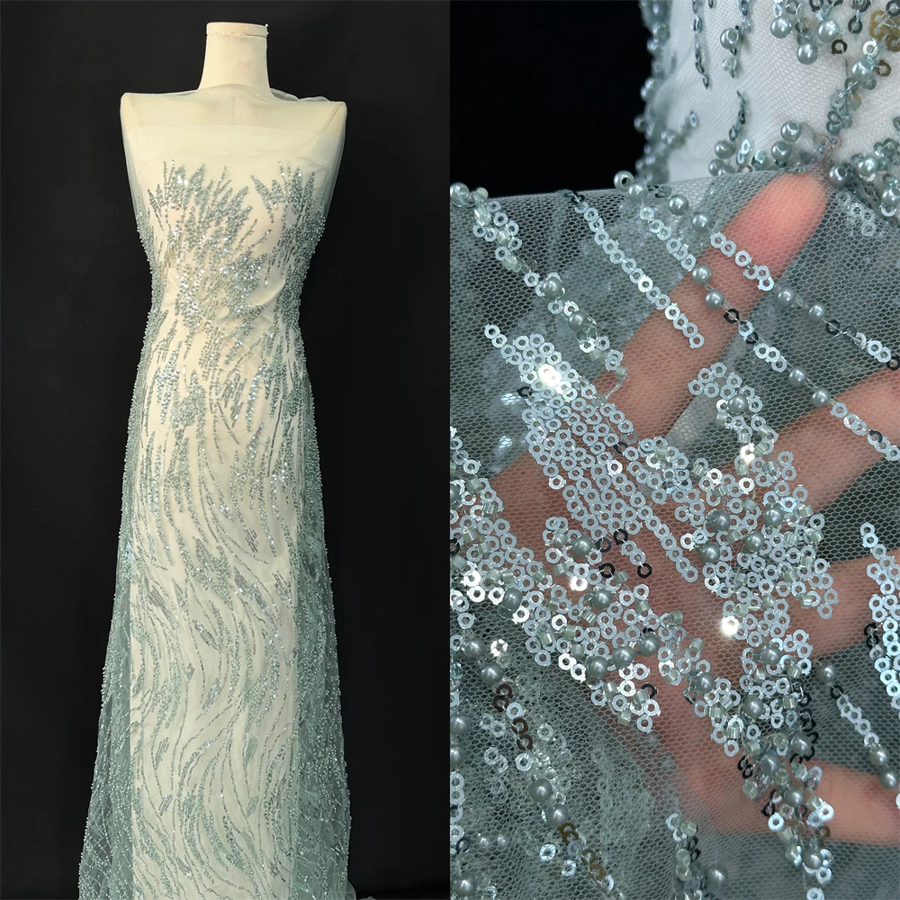 

High Quality Nigerian Tulle Lace Fabrics Latest Beaded sequins Mesh African Lace Fabric Bride French Net Lace Fabric Dress Sew
