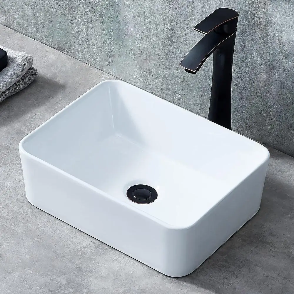 Modern White Ceramic Rectangular Vessel Sink 16