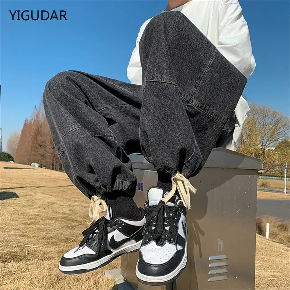 

Baggy Jeans Trousers Male Denim Pants Black Wide Leg Pants Men's Jeans Oversize Cargo Korean Streetwear Hip Hop Harajuku