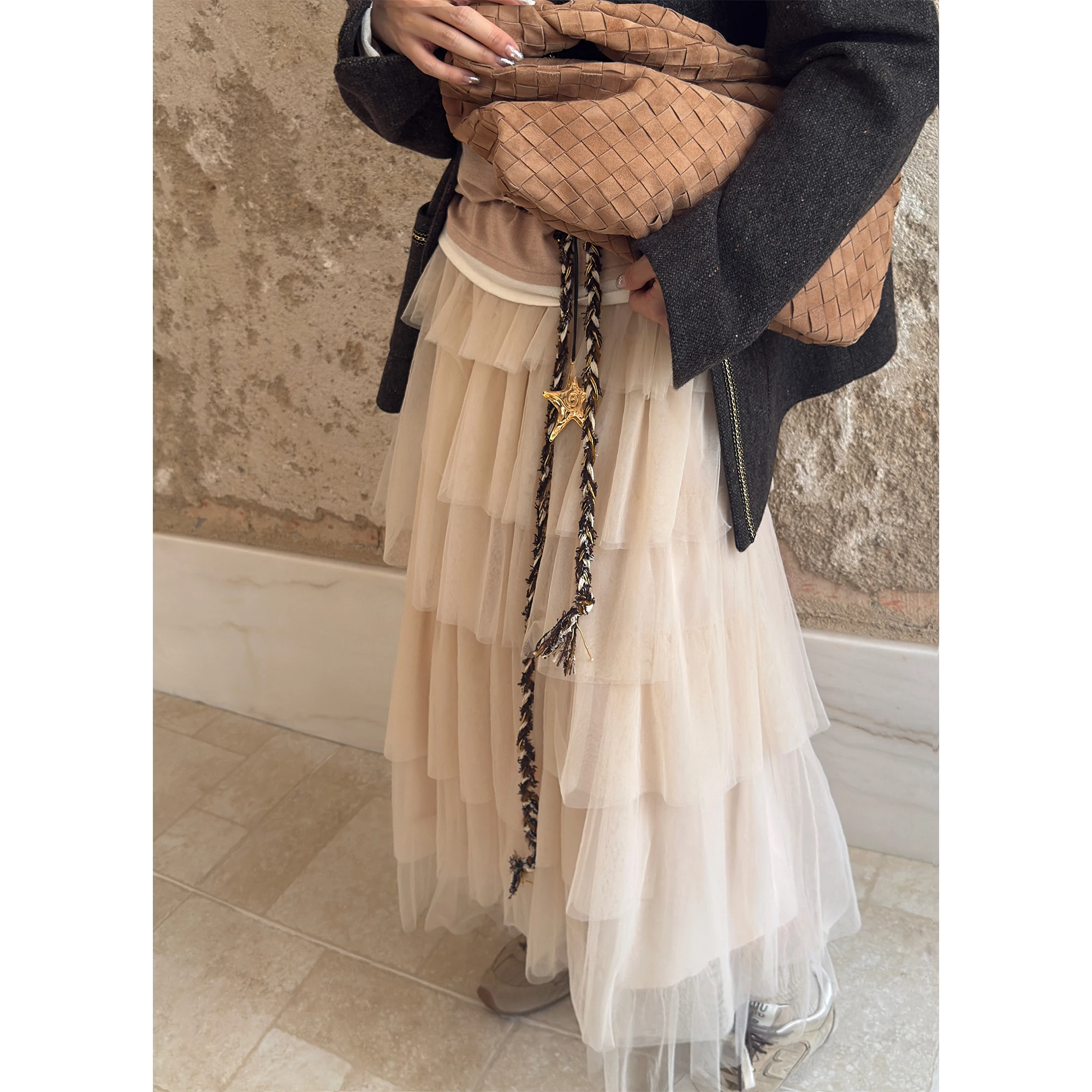 

Rebellious Princ Esca Champagne Romance Heavy Work Me Skirt Women's Winter Casual High Waist A-Line Skirt