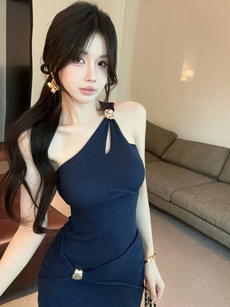 

Slimming Pure Desire Design Single Shoulder Sexy Summer New Style Women's Dress Shoulder Tight Fit Short Skirt