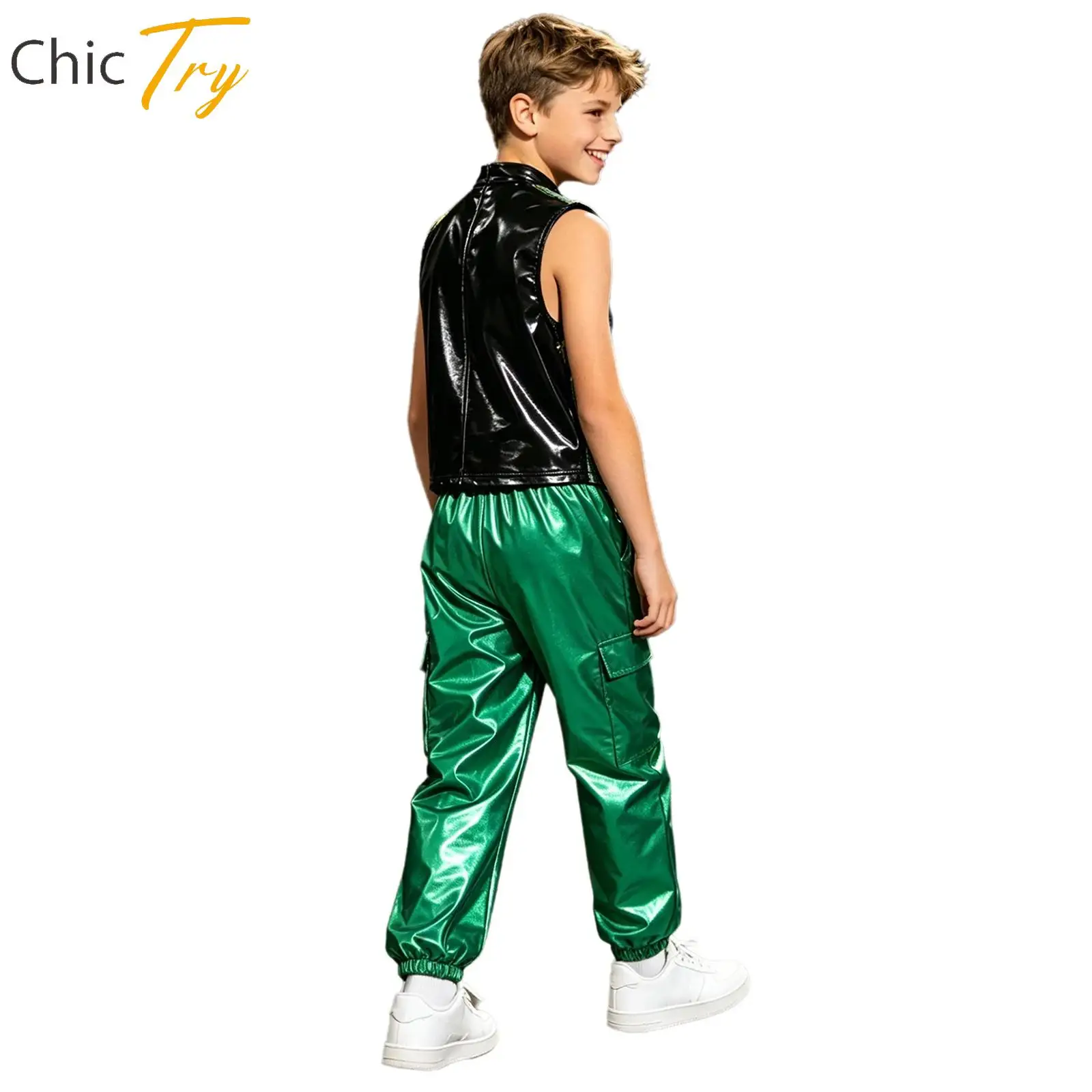 

Jazz Dance Costume Boys Girls Sequin Crop Tops Pants Jacket Hip Hop Clothes Children's Day Jazz Dance Stage Performance Costume