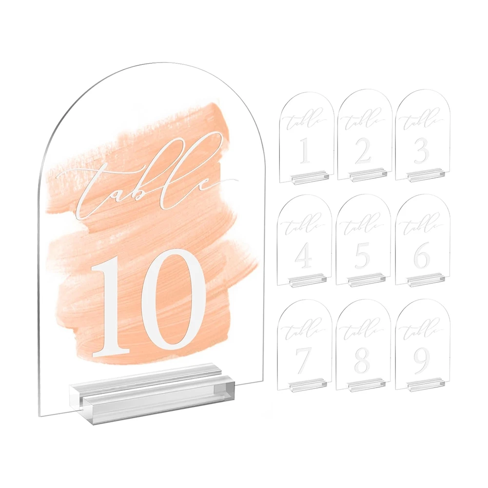 

Multifunction Clear Arch Table Numbers For Wedding,5X7in Arched Acrylic Table Numbers 1-10+Stands,Clear Acrylic Arch Tabletop Si