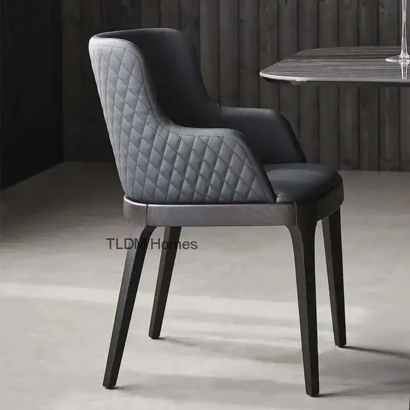 

European Leisure Armchair Solid Wood Foot Leather Living Room Chairs Home Furniture Nordic Lazy Sofa Chair Balcony Dining Chairs