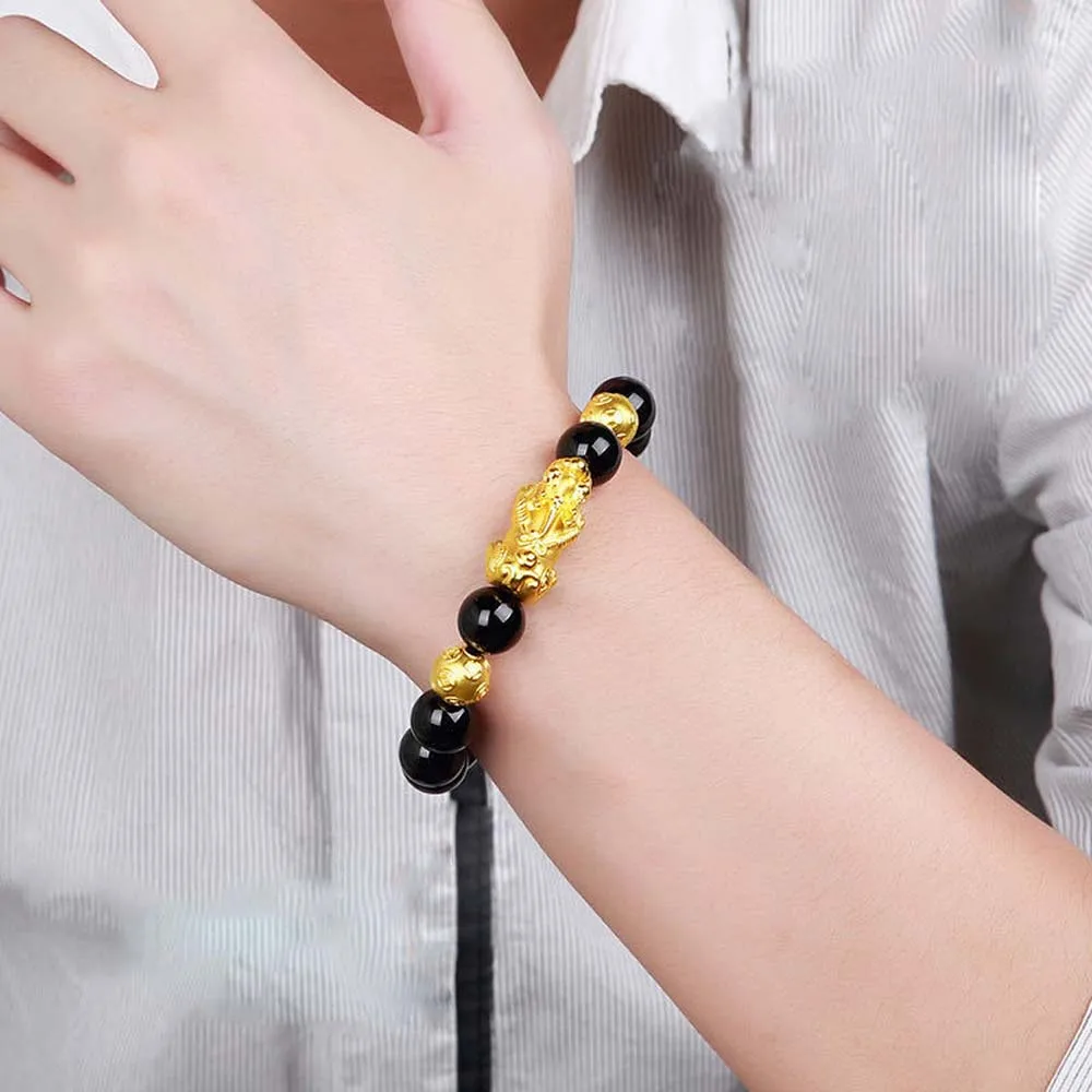 New Fashion Jewelry Attract Wealth Pixiu Feng Shui Women Wristband Obsidian Stone Beads Bracelets Good Luck Bangle