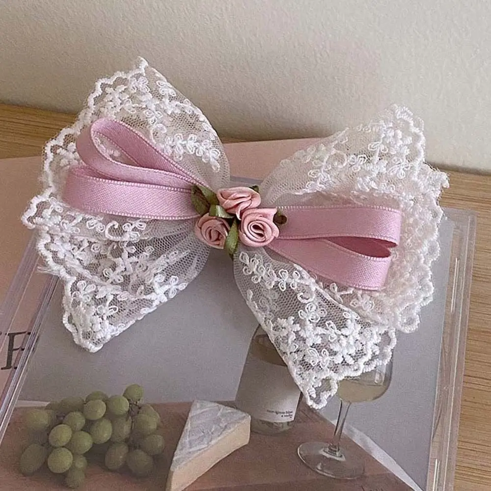 Women Hair Accessories Lace Bow Hair Clip Bow Ribbon Lace Rose Flower Bowknot Hairpins Barrette Headdress Bow Headwear Party