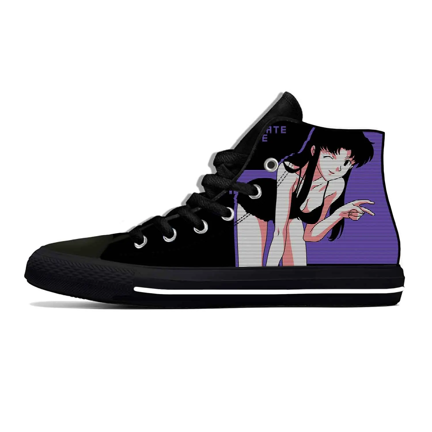 Quente anime japonês dos desenhos animados mangá katsuragi misato sapatos casuais respirável das mulheres dos homens tênis de alta superior leve sapatos de tabuleiro