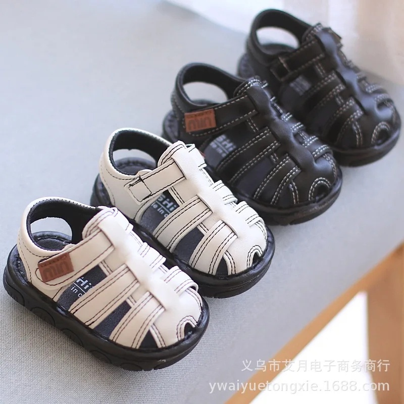 

Детские сандалии с закрытым носком для мальчиков, летние, на мягкой подошве, для прогулок, для детей 0-1-3 лет, повседневные, плоские, с шипами