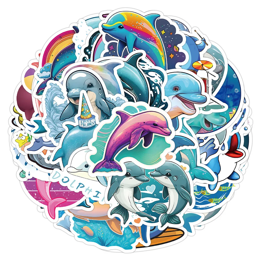 10/30/50PCS Fashion Cartoon Sea Life Cute Dolphin Cool Graffiti Helmet Skateboard DIY Waterproof Personality Toy Reward Sticker