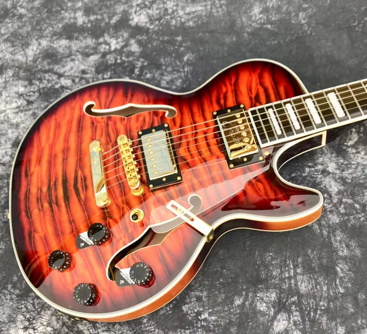 free shipping custom building  flame maple semi hollow body  jazz electric guitar thin body guitar