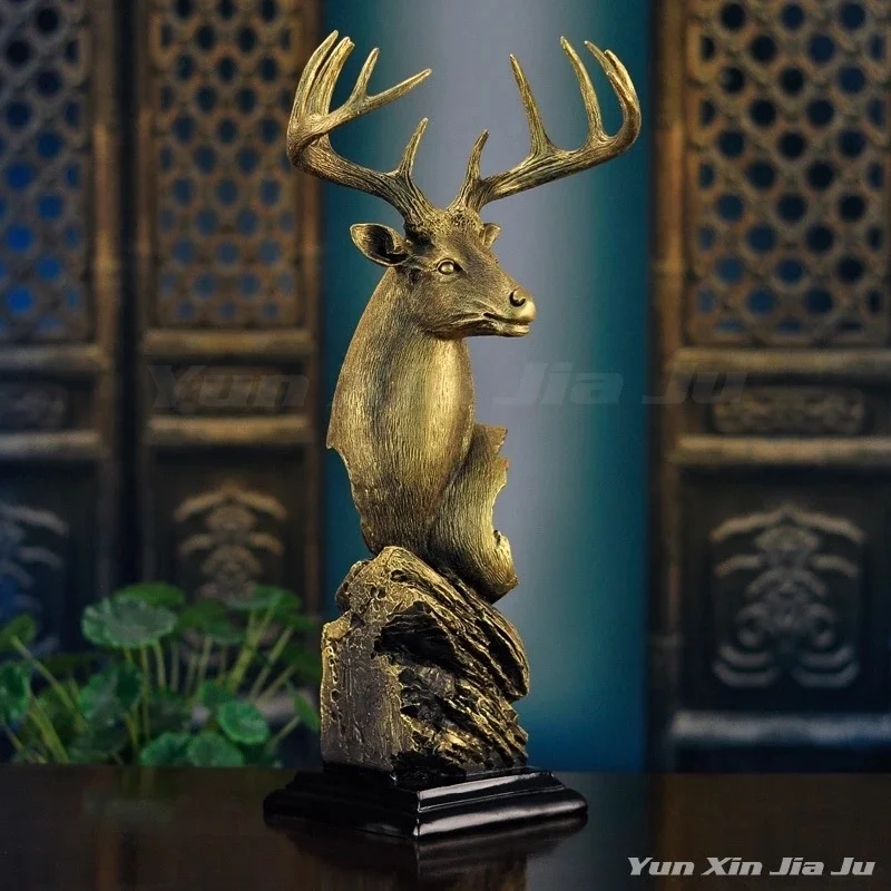 Large 27cm Resin Deer Head, Sculpture Gold Animal Statue Modern, Home Hotel Living Room Wall, Mount Decor Creative Gift Ornament