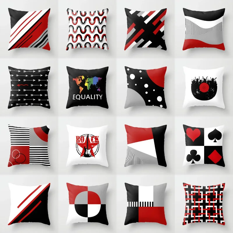 Nordic Instagram Red, Black and White Three Color Pillow Super Soft Short Velvet