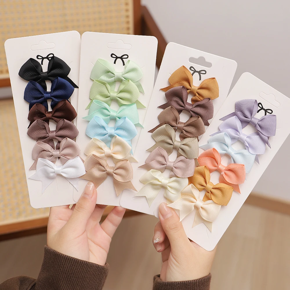 6pcs/10Pcs Kids Solid Color Ribbon Bows Hair Clips for Baby Girls Handmade Bowknot Hairpin Barrettes New Year Hair Accessories