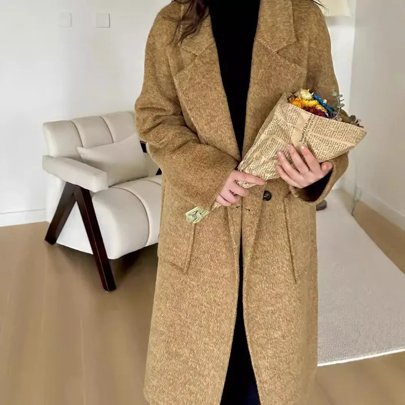 

Double-sided Cashmere Coat for Women in Autumn and Winter Thickened Loose Simple Fashion Woolen Coat