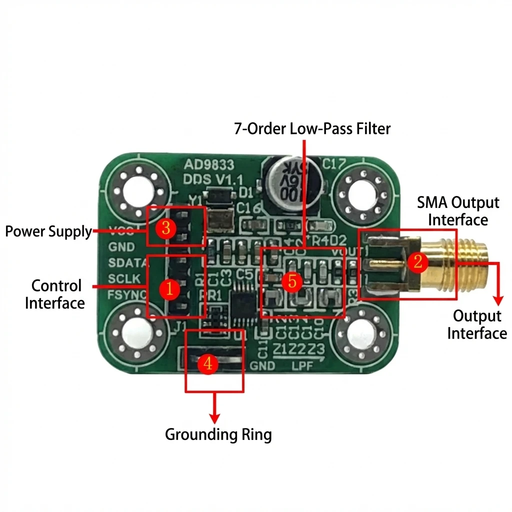 AD9833 DDS Signal Generator Module, 5V SPI Programmable Waveform Board with Sine Triangle Square Wave Output