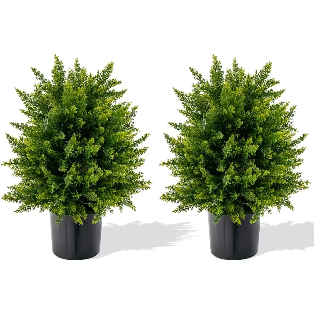 Artificial Cedar Topiary Ball Tree, Artificial Shrubs Bushes with Cement Pot, Outdoor Decoration