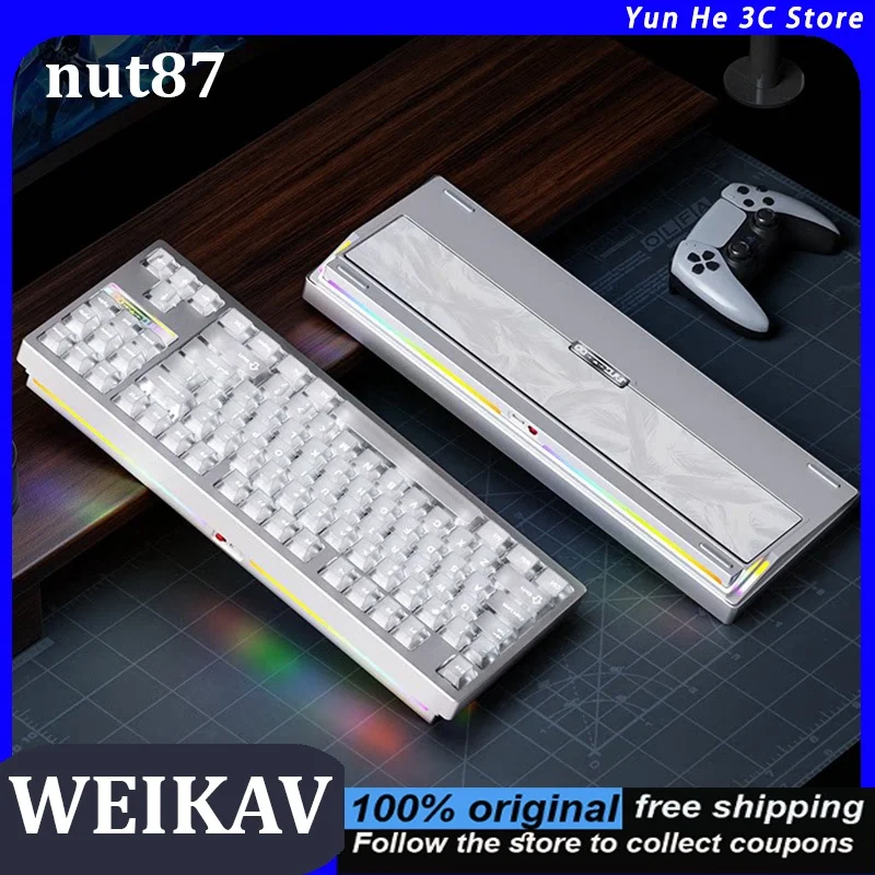 WEIKAV Nut87 Mechanical Keyboard Aluminum Body Tri-Mode Bluetooth Wireless RGB Backlight 87 Keys Custom Hot-Swappable Aurora