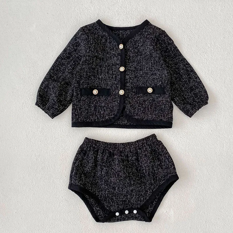 2024 New Autumn Korean Style Infant Baby Girls Clothing Set Long Sleeved Cardigan+PP Shorts Toddler Baby Girl Clothes Suit