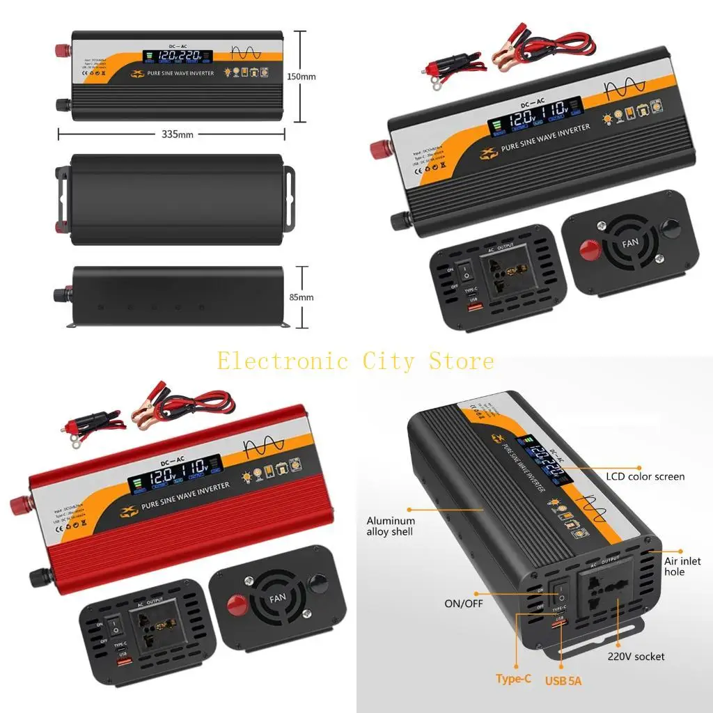 

2000W Car Converters 12V 24V To 220V Inverters LCD Display For Vehicle Use HU8D