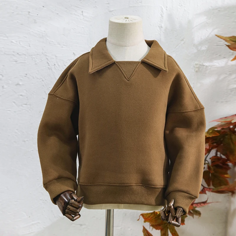 Kinder kleidung Jungen und Mädchen Baumwolle Plüsch warme Sweatshirts Herbst Winter neue Kinder Revers lässig lose Langarm pullover – Detail 29