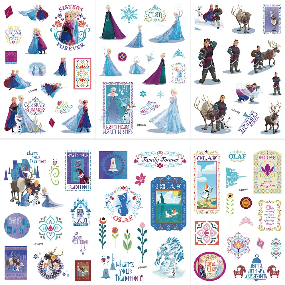 8/16sheets Cute Disney Feozen Anime Stickers Princess Elsa Aesthetic Decal Toy DIY Stationery Laptop Phone Kid Girl Gift Sticker