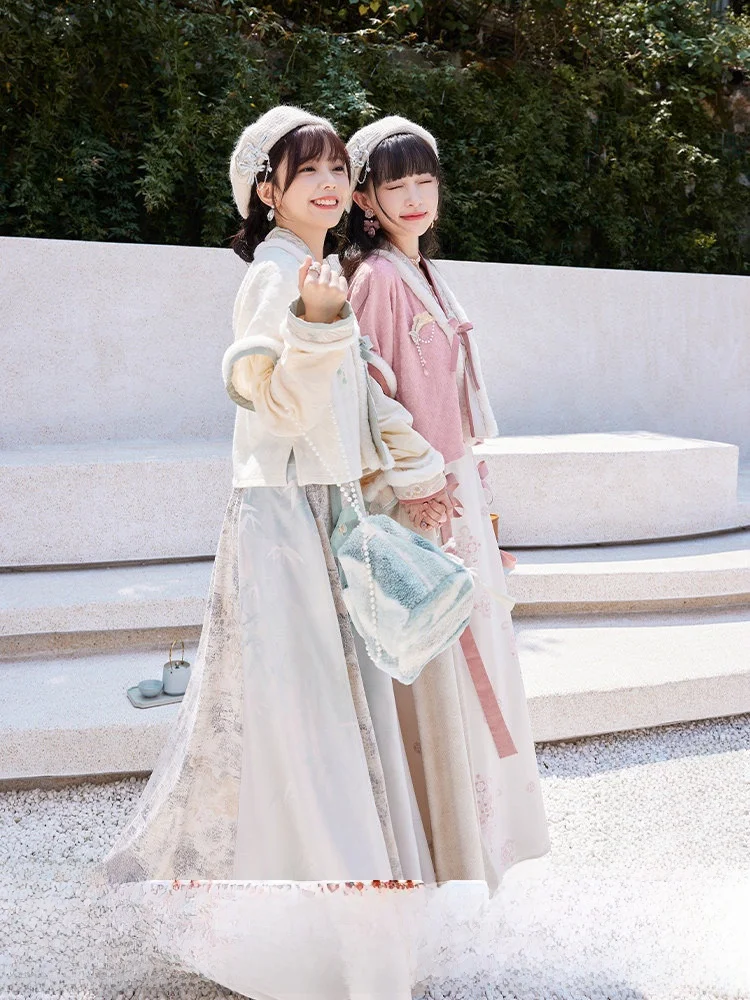 

Thirteen Surplus Plum Blossom Tee-Fold Tang Sle round Ne irt Skirt Hanfu Women Autumn Winter Sister Model Polyester N...