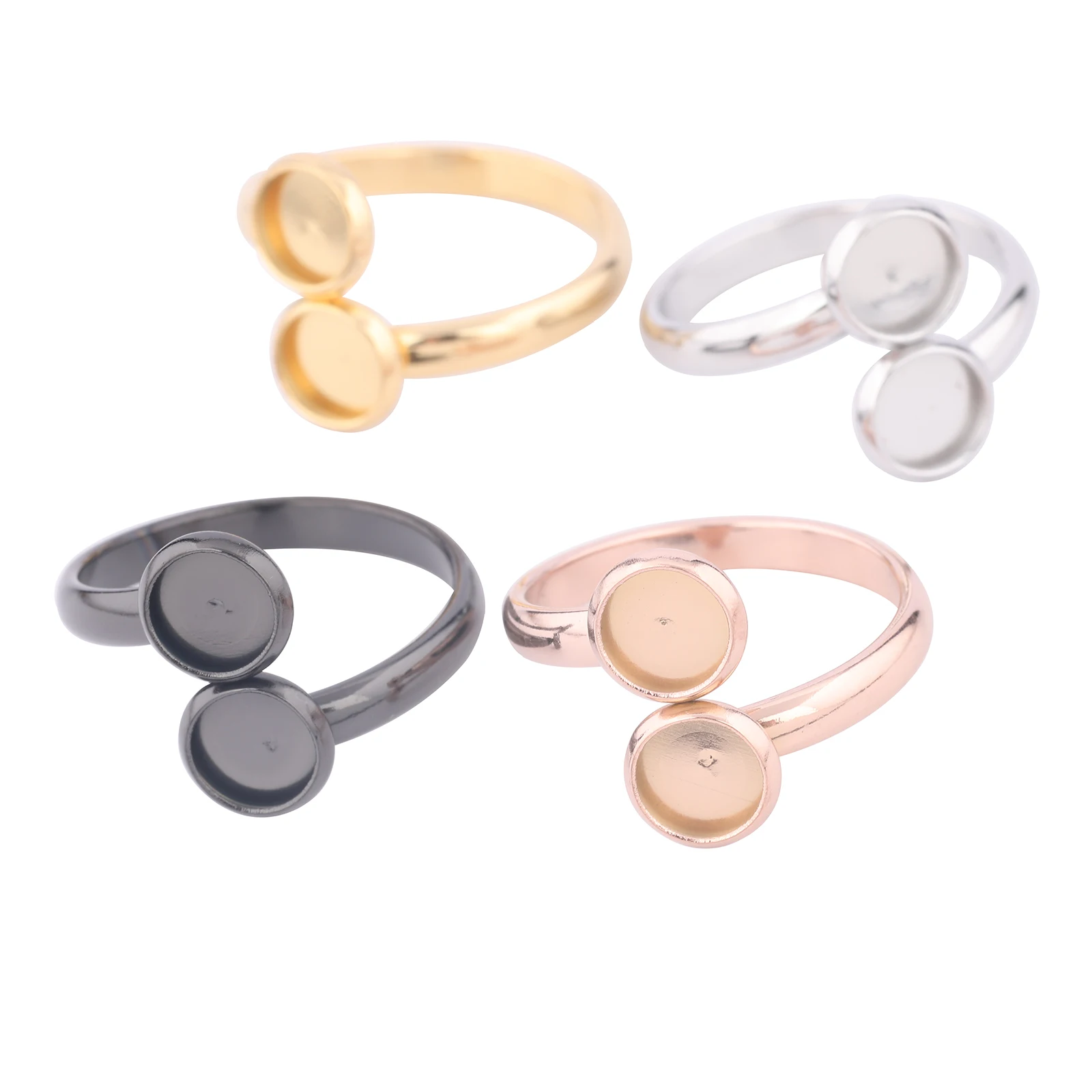 10pcs Stainless Steel Gold Plated Black Double 6mm Bezel Cabochon Ring Base Blanks Diy Adjustable Fingerring Settings