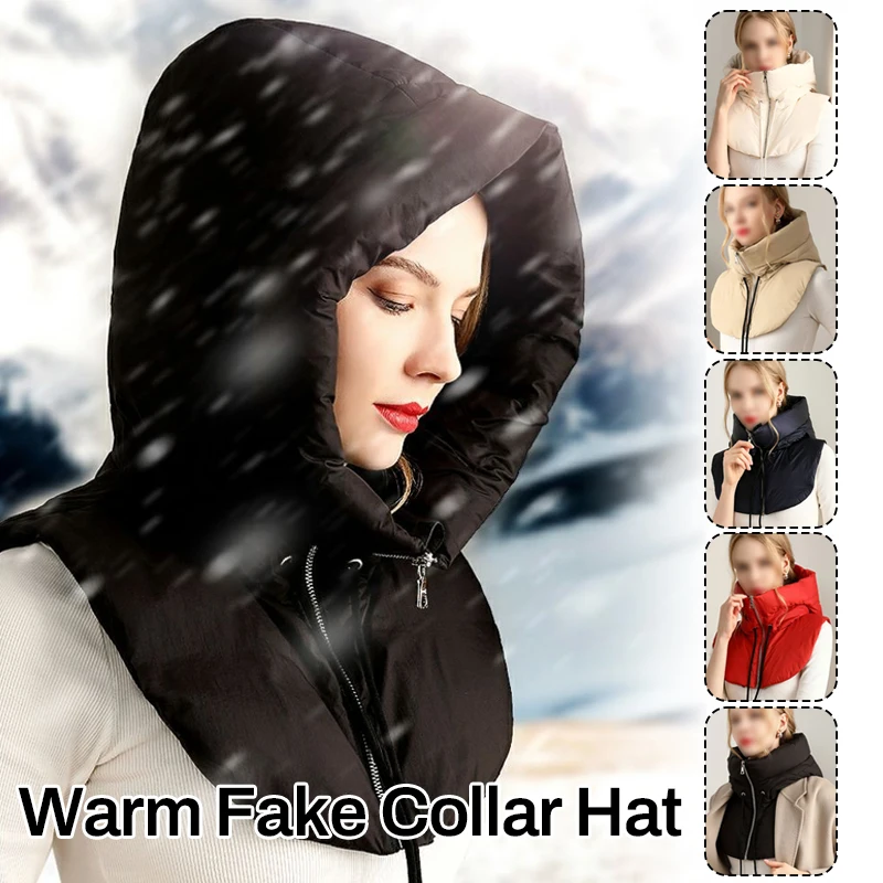 

Winter Warm Coat Fake Collar Hood Hat Drawstring Zipper Puffer False Collar Thicken Down Cotton Outdoor Windbreaker Fake Collar