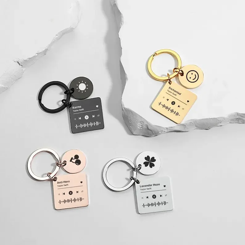 Personalized Stainless Steel Spotify Keychain for Music Lover Gift Custom Song Code Car Keyrings Birthday Anniversary Present