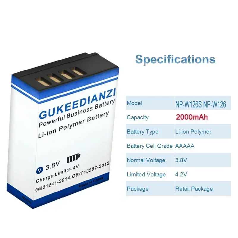 2000mAh NP-W126S NP-W126 Battery For Fujifilm Fuji X100F X-PRO1 X-PRO2 X-A1/A2/A3/A10 X-E1 X-E2 X-E2S X-E3 X-M1 X-T1/T2/T10