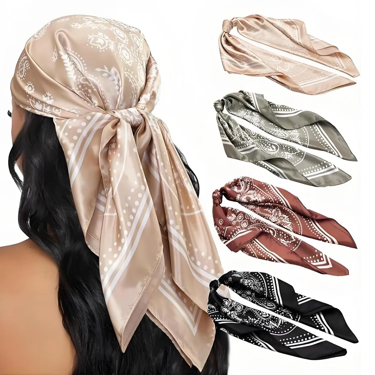 Square Scarf Satin Paisley 90cm Minimalist Lightweight Head Wrap Versatile Chic Street Style Accessory for Women Daily Gift