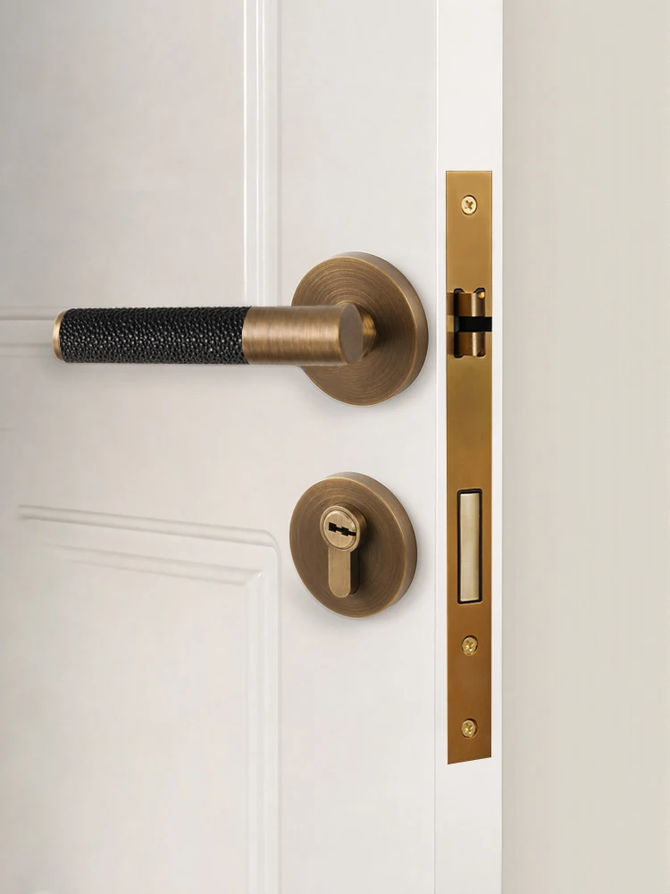 DOOROOM Solid Brass Door Lock Antique Bronze Bathroom Lock Alligator-Grain Finish Bedroom Door Lock Hallway Lock Decorative Lock