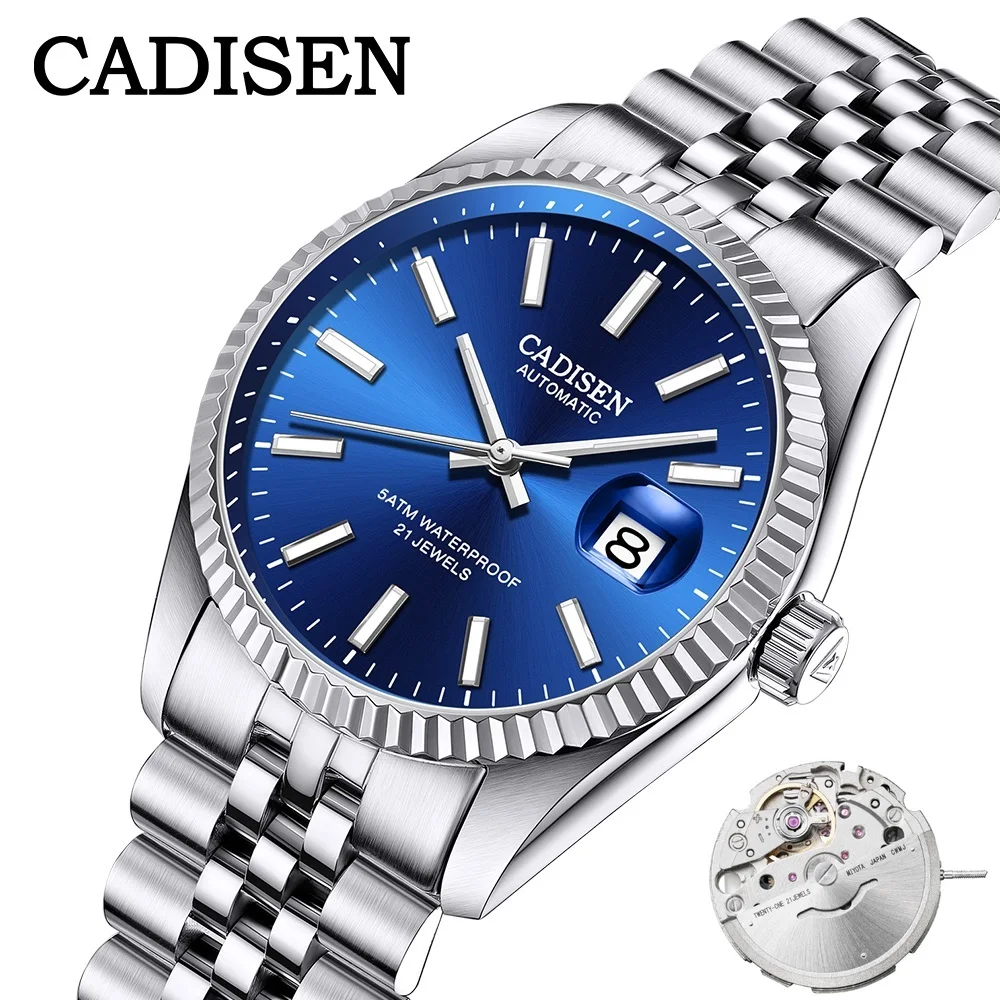 CADISEN-Reloj de acero inoxidable para hombre, accesorio masculino de pulsera resistente al agua con mecanismo automático, complemento mecánico de