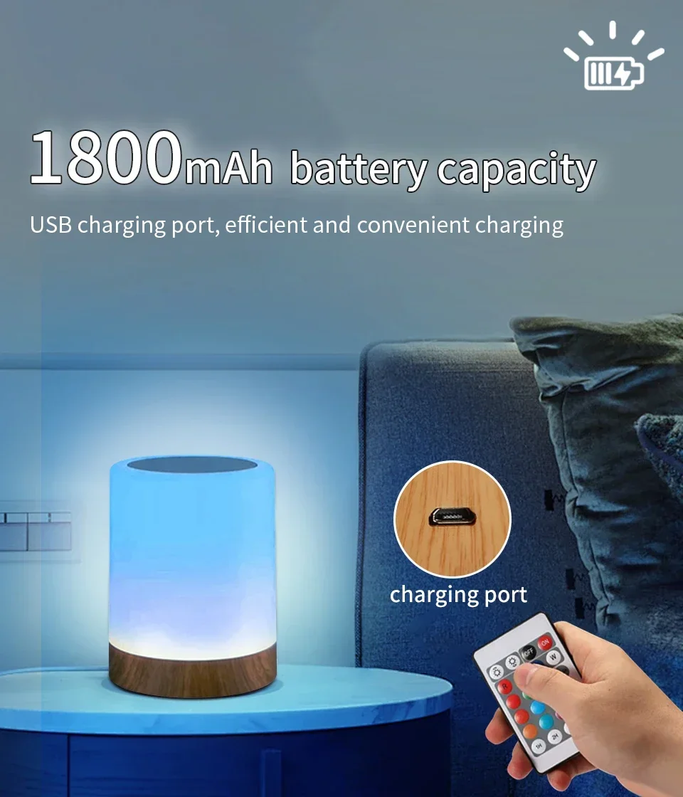13 Color LED Changing Night Light With Remote Control RGB Touch Dimmable Lamp USB Rechargeable Table Bedside Night Lamp