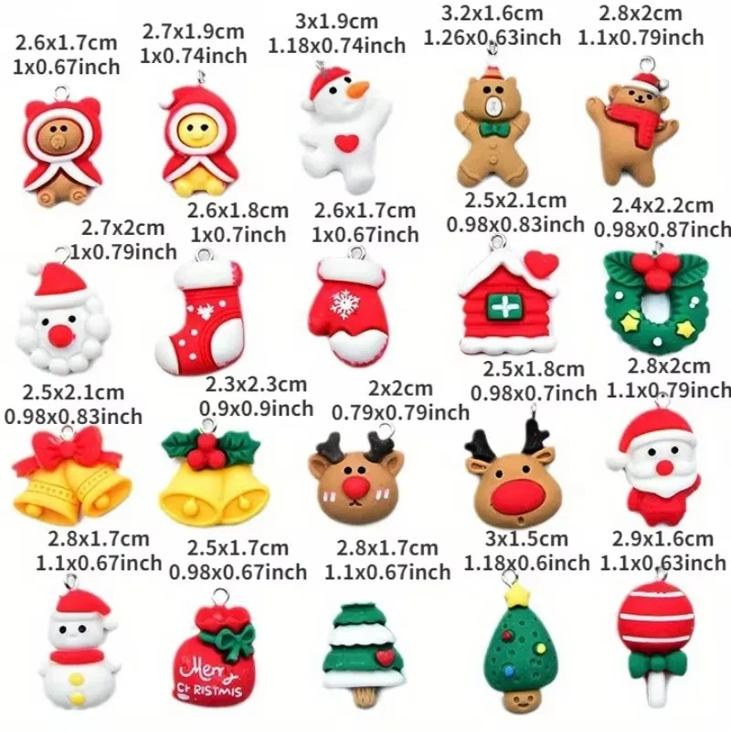 10pcs Christmas Santa Bells Socks Elk Gingerbread Man Resin Keychain DIY Bracelet Earrings Craft Jewelry Decorations