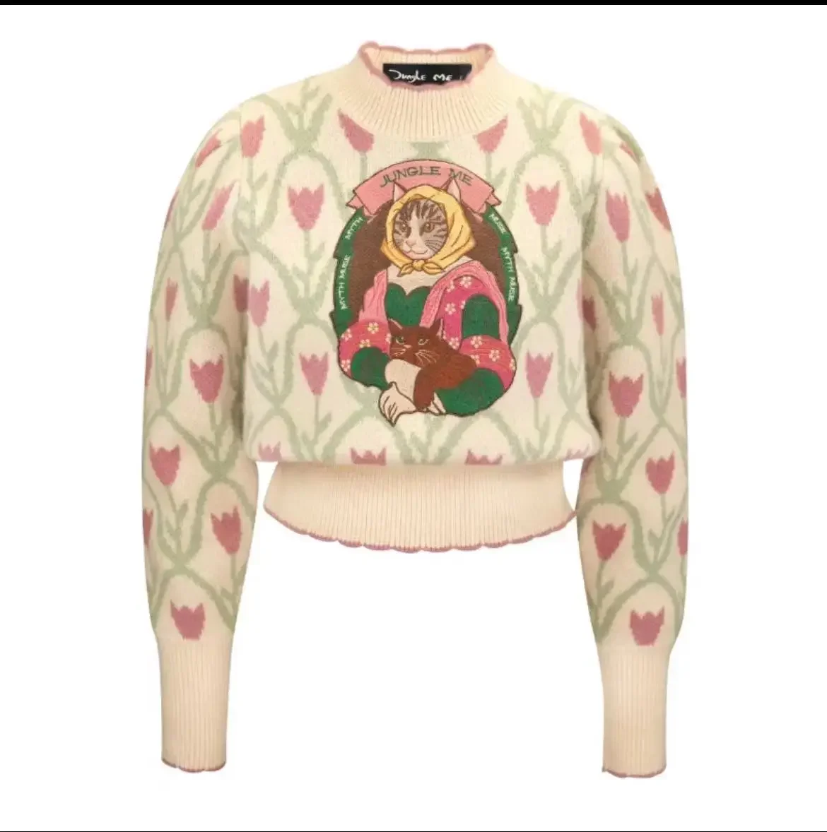 Cartoon Embroidered Jacquard Knit Sweater Pullover Women Stylish Vintage Fashion Chic Tops Autumn Winter Long Sleeve Jumper 2023