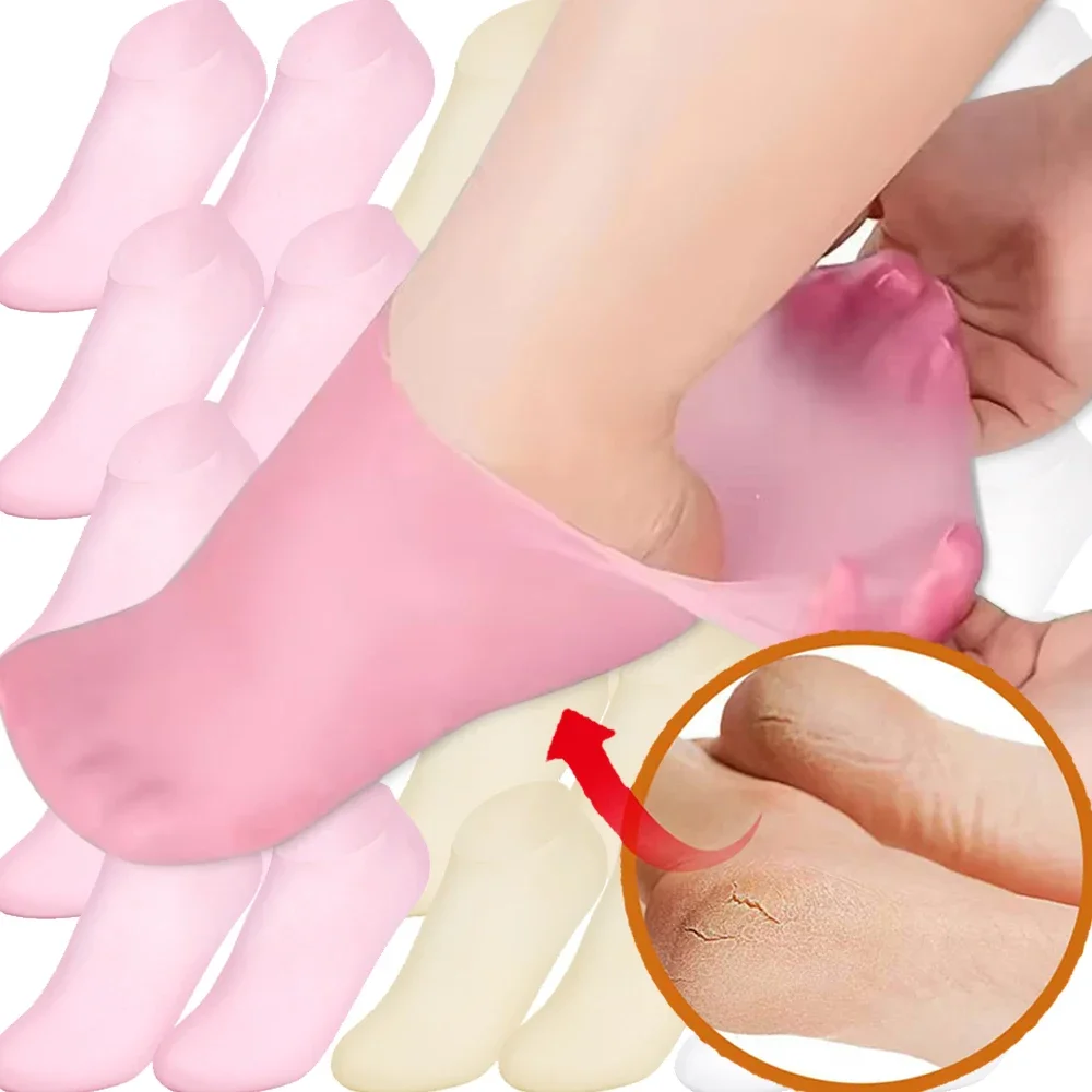 Silicone hidratante pé cuidados meias, rachado pele morta remover, prevenir o ressecamento, protetor, alívio da dor, ferramentas pedicure, 1 par