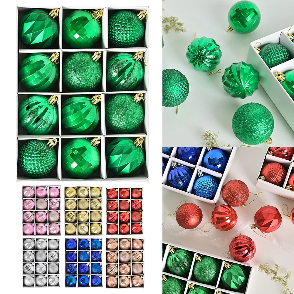 12PCS 6CM Christmas Balls Colored Balls Electroplated Plastic Tree Hangings Pendant Decoration Christmas Spheres New Year Goods